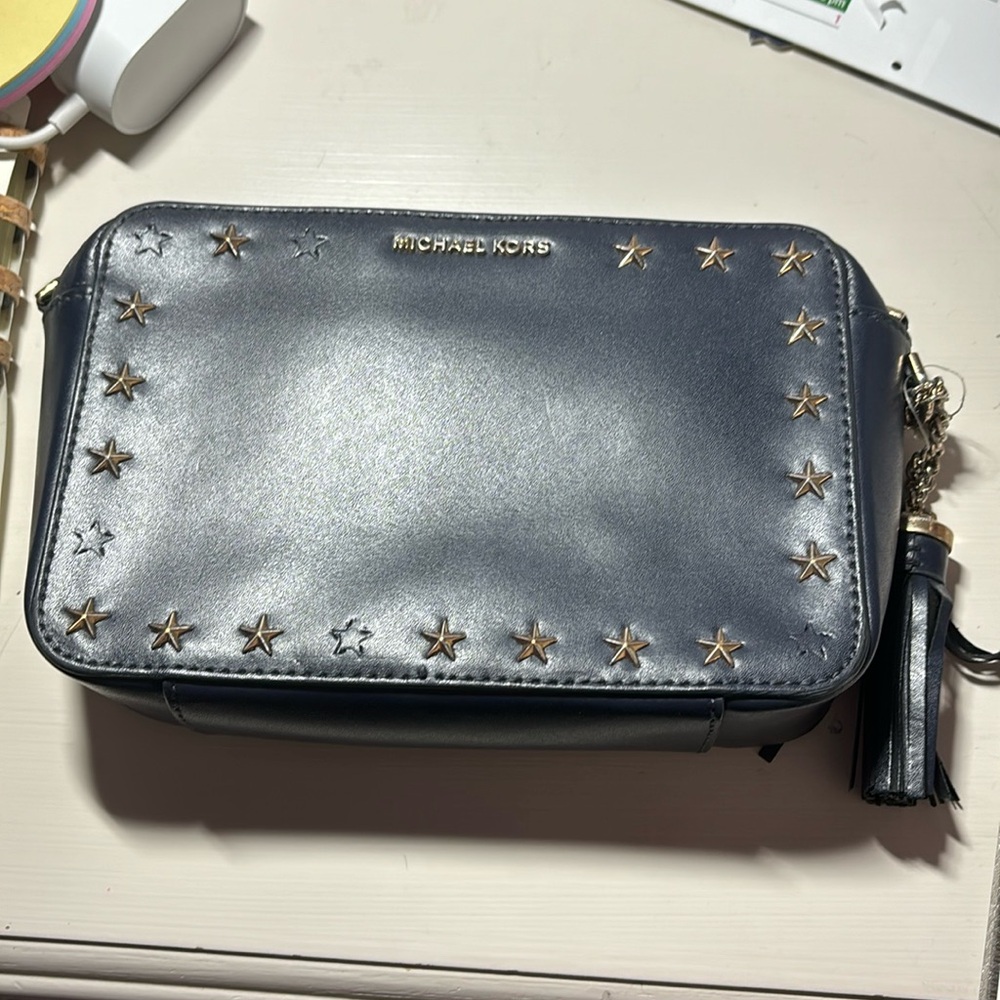MICHAEL KORS blue and gold STAR crossbody purse